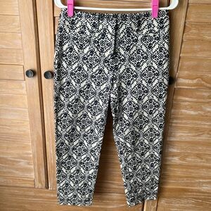 LOFT Black and Cream Patterned Cropped Pants